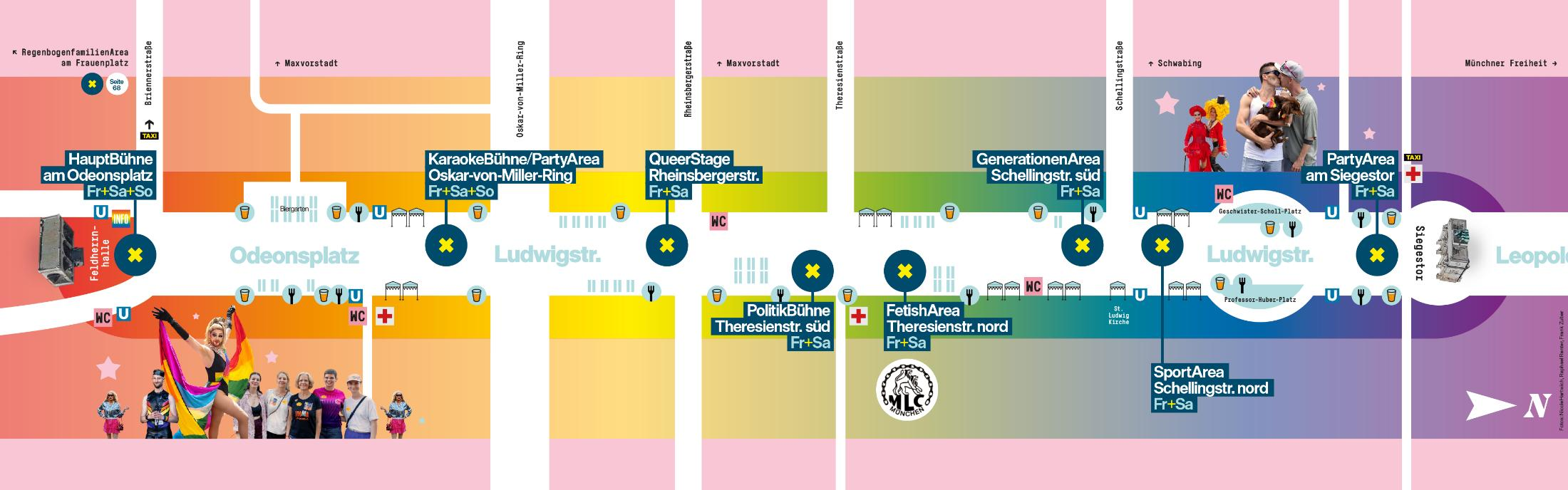die Übersichtskarte der PrideMeile auf der Ludwigstraße, von www.csdmuenchen.de